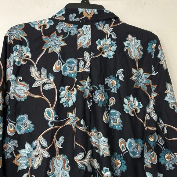 Chico’s Black Floral No Iron Cotton Stretch Button Down Tunic Blouse New Size 10 - Picture 8 of 14